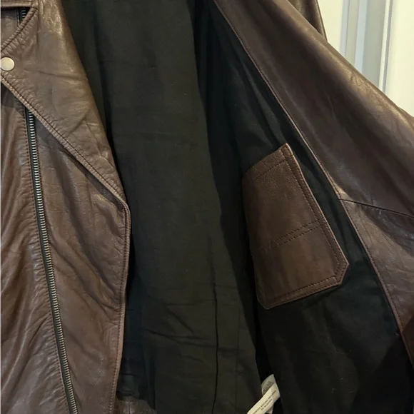 DKNY Dark Brown 100% Lamb Leather Biker Jacket